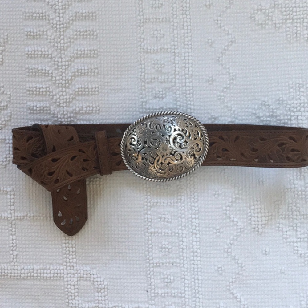 Tony Lama western Silver buckle Brown leather belt